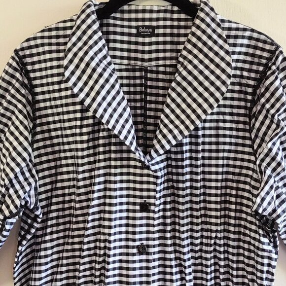 Beluva San Francisco Black & White Gingham Check Blouse Boho Travel Sz Large - Picture 2 of 11